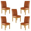 Ver imagem 1 de Kit 5 Cadeiras de Sala de Jantar Estofadas Gomes Madeira Maciça PU Marrom G78 - Gran Belo Cadeira de