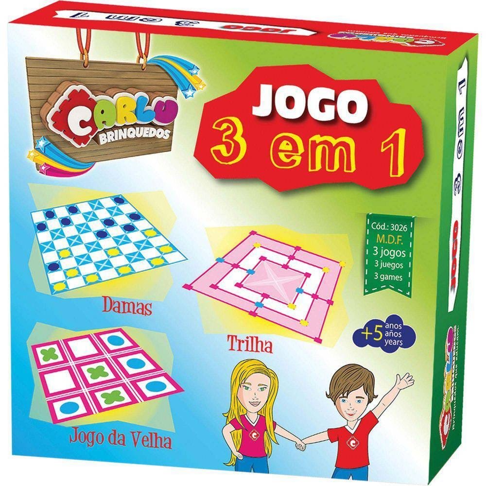 Jogo Dama E Trilha 30X30 Madeira 24 Peças Carlu - Papelaria Barão