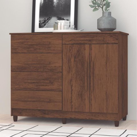 Cômoda Muskogee Imbuia 5 Gavetas 2 Portas MDP Vila Rica