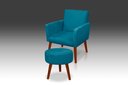 Ver imagem 1 de Kit Poltrona Nina + Puff Redondo Dany Decorativo Suede Azul Tiffany - Pandora Decor