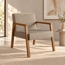 Ver imagem 1 de Poltrona Decorativa Slim Algodão Bege com Braços em Madeira Maciça Nogueira - Ease Móveis