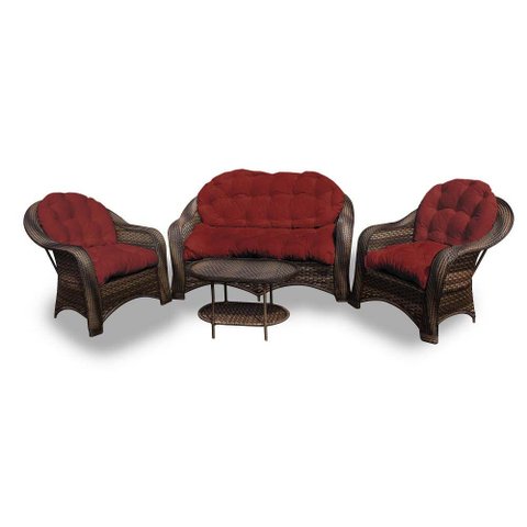 Conjunto de Sofás Fibra Sintética Roma - 1 Sofá 2L + 2 Poltronas + 1 Mesa Centro - Tecido Duna Verme