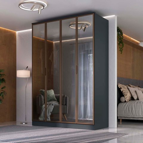 Guarda Roupa Ravi Mdf 4 Portas Reflecta 160,5x232,2cm Grafitto 1110