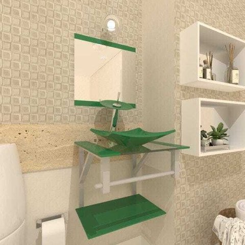 Gabinete de Vidro 40cm para banheiro Quadrado - Armênia-Verde