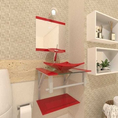 Gabinete de Vidro 40cm para banheiro Quadrado - Armênia-Vermelho Ferrari
