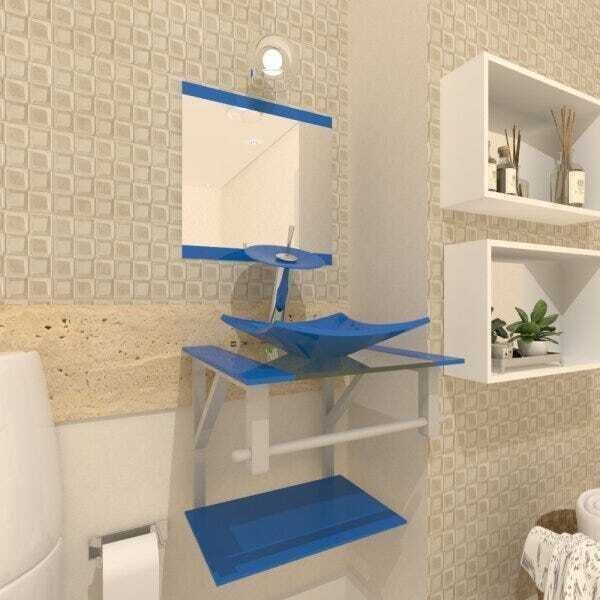 Gabinete de Vidro 40cm para banheiro Quadrado - Armênia-Azul - 1
