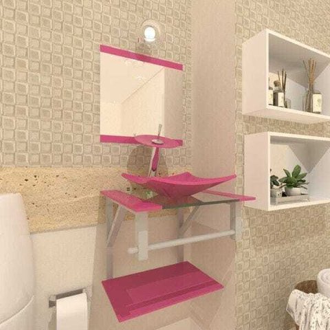 Gabinete de Vidro 40cm para banheiro Quadrado - Armênia-Rosa