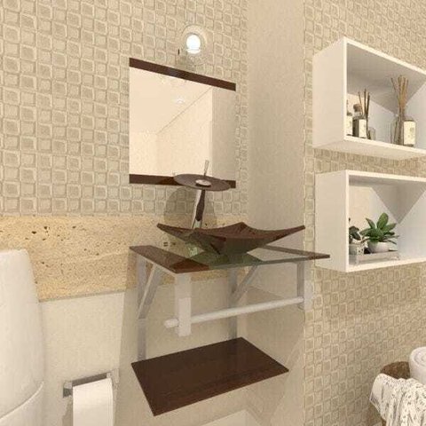 Gabinete de Vidro 40cm para banheiro Quadrado - Armênia-Marrom