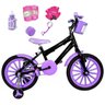 Bicicleta Infantil Aro 16 Preta Kit Roxo com Acessórios e Kit Proteção - 1