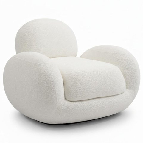 Poltrona Decorativa Orgânica para Sala Living Brugge P07 Prime Bouclê Cru - Lyam Decor
