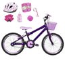 Bicicleta Infantil Aro 20 Roxa Kit e Roda Aero Rosa Bebê com Capacete e Kit Proteção - 1