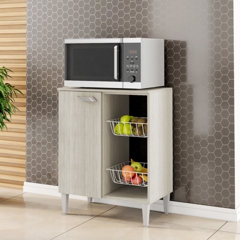 Fruteira com 1 Porta e 2 Cestos 0,63 Cm Esmeralda Branco/elmo Hr Móveis