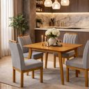 Ver imagem 3 de Mesa de Jantar 90x90 Sala Cozinha 4 Lugares Mdf Apartamento - Cinamomo