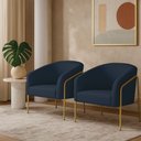 Ver imagem 1 de Poltrona Sala Industrial Alta Dourado Kit 2 Stella Suede Azul M D03 - D’Rossi