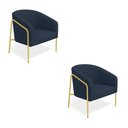 Ver imagem 2 de Poltrona Sala Industrial Alta Dourado Kit 2 Stella Suede Azul M D03 - D’Rossi