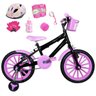 Bicicleta Infantil Aro 16 Preta Kit Rosa Bebê com Capacete e Kit Proteção - 1