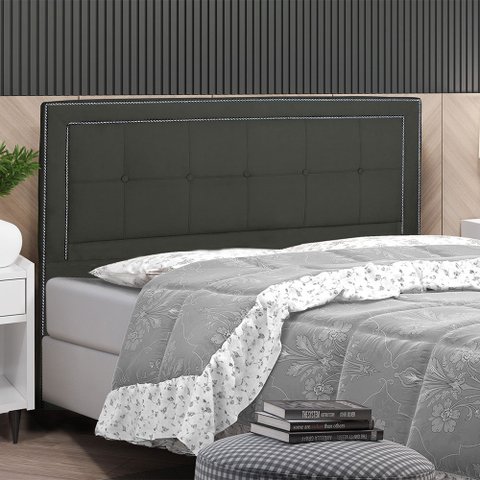 Cabeceira Cama Box King Grecia 195 Cm Suede Cinza - MV Estofados Shop