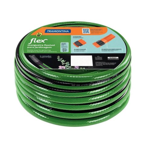 Mangueira Flex para Jardim 30m Tramontina Verde Faixa Preta Pvc 4 Camadas Engate Rosqueado Esguicho