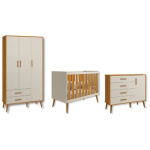 Quarto de Bebê Berço + Cômoda + Guarda Roupa Isis:areia Madeira