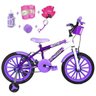 Bicicleta Infantil Aro 16 Roxa Branca Kit Lilás com Acessórios e Kit Proteção - 1