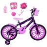 Bicicleta Infantil Aro 16 Roxa Kit Rosa Bebê com Acessórios e Kit Proteção - 1
