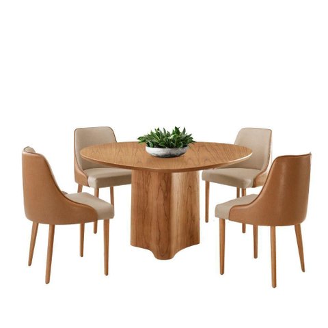 Sala de Jantar Mesa Selene 135cm Madeira Tampo Laminado Turim /star Caramelo/ Imbuia Nat.