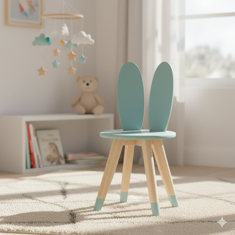 Cadeira Infantil Coelho Tampo Mdf Pés Pinus Resistente:menta