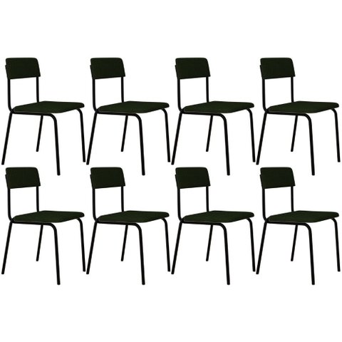Kit 08 Cadeiras Estofada para Sala de Jantar Sense Preto C01 Linho Verde Musgo - Lyam Decor