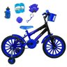 Bicicleta Infantil Aro 16 Azul Preta Kit Azul com Acessórios e Kit Proteção - 1