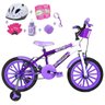 Bicicleta Infantil Aro 16 Roxa Branca Kit Lilás com Capacete E Kit Proteção - 1