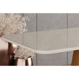 Mesa de Sala Jantar Olivia Sc121 C/ Tampo Madeirado C/ Vidro Curvo 200x90cm Nature/off White - Henn - 4
