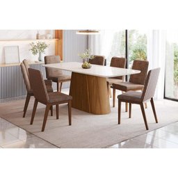 Mesa de Sala Jantar Olivia Sc121 C/ Tampo Madeirado C/ Vidro Curvo 200x90cm Nature/off White - Henn - 6
