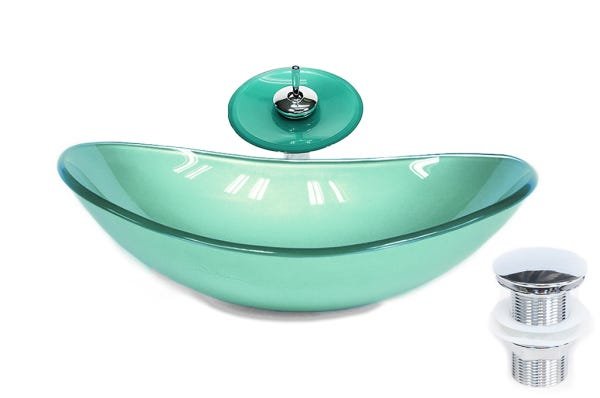 Combo 3 em 1 - Cuba de Vidro Oval 55cm Veneza + Torneira Ibiza + Válvula Beirute-verde - 1