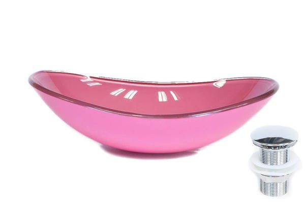 Combo 2 em 1 - Cuba de Vidro Oval 55cm Veneza + Válvula Beirute-Rosa - 1