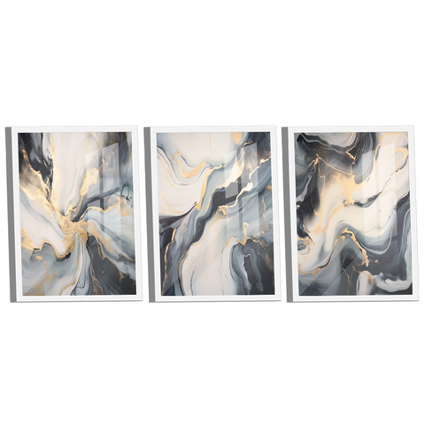 Conjunto de Quadros Trio Abstract Black Gold -- BR ARTES
