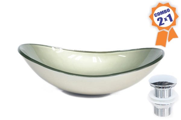 Combo 2 em 1 - Cuba de Vidro Oval 55cm Veneza + Válvula Beirute-champagne - 2