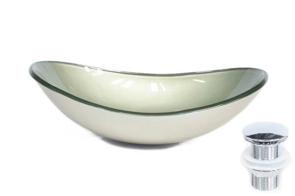Combo 2 em 1 - Cuba de Vidro Oval 55cm Veneza + Válvula Beirute-champagne - 1