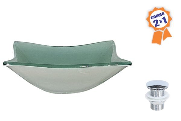 Combo 2 em 1 - Cuba de Vidro Quadrada 35 Cm Sorrento + Válvula Beirute-branco - 2
