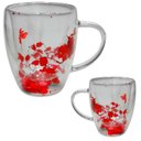 Ver imagem 3 de Caneca Xícara Chá Café Parede Dupla de Vidro com Flores Vermelha Primavera Decorativas Presente