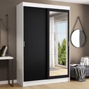 Ver imagem 1 de Guarda-Roupa Solteiro Madesa Tokio 2 Portas de Correr com Espelho 2 Gavetas Branco/Preto Cor:Branco/