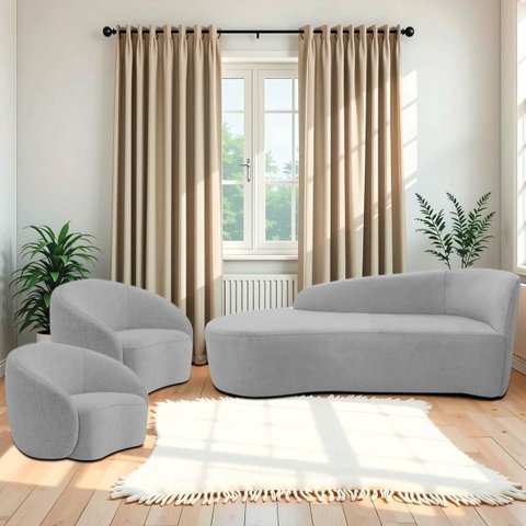 Kit Divã Recamier Orgânico França 140cm Lado Esquerdo e 2 Poltronas Amore Linho
