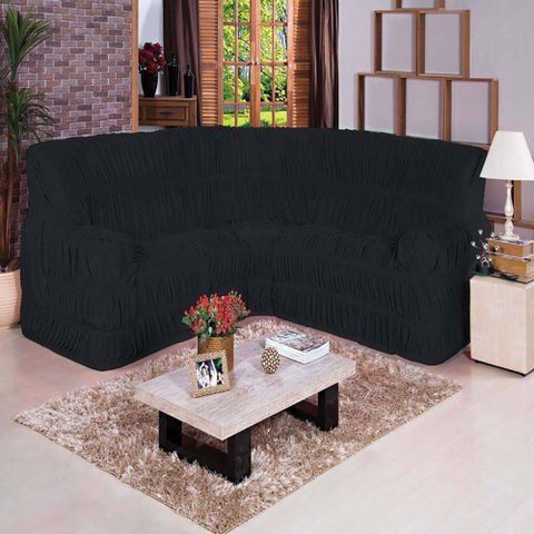 Capa de Sofá de Canto Dodigo Tecido Malha Gel 01 Peça - Preto