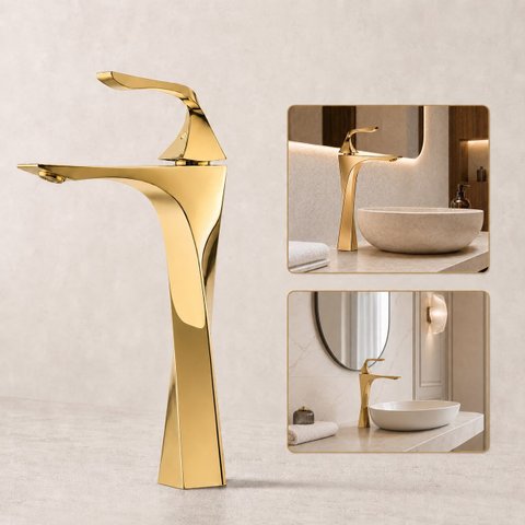 Torneira de Banheiro Lavabo Paris Monocomando Alta Dourada