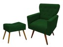 Ver imagem 1 de Kit Poltrona Decorativa Aurora + 1 Puff Retangular Suede Verde Pés Madeira Ms Decor