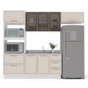 Ver imagem 2 de Cozinha Amara Armários Aéreos Porta Vidro Torre Quente Balcão c/ Rodapé Branco/Creme 250780
