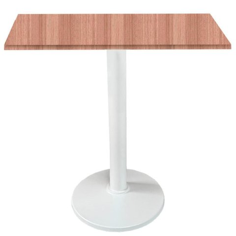 Mesa Zeta Ferro Branco 75 Cm (alt) Disco Redondo Tampo Mdp Quadrado 60 Cm Larg X 2,50 Cm Alt Noce