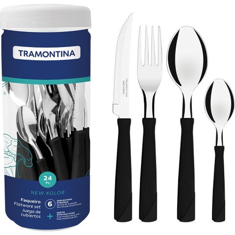 Faqueiro Tramontina New Kolor, 24 Peças, Preto - 23198/093