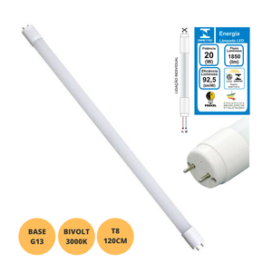Lampada Led 20w Tubular T8 120cm Inmetro Branco Quente 3500k Bivolt