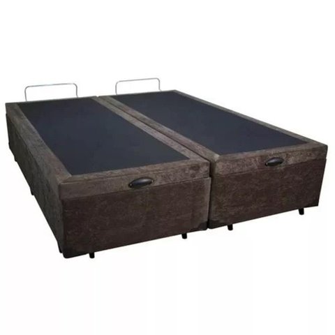 Cama Box Baú Casal em Sued Marron Bipartido com Pistão a Gás - 138x188