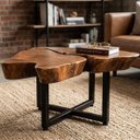 Ver imagem 3 de Mesa de Centro Rústica Orgânica Madeira Sangue de Boi Pés Industriais 59x57cm
